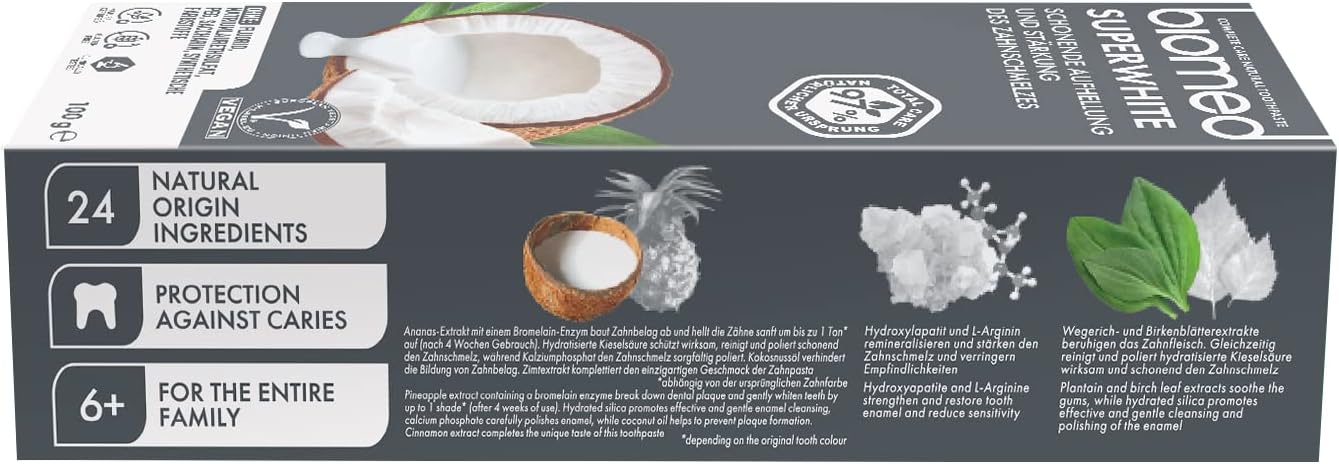 Pasta de dientes natural Biomed Superwhite con coco, pack de 3 unidades - Imagen 3