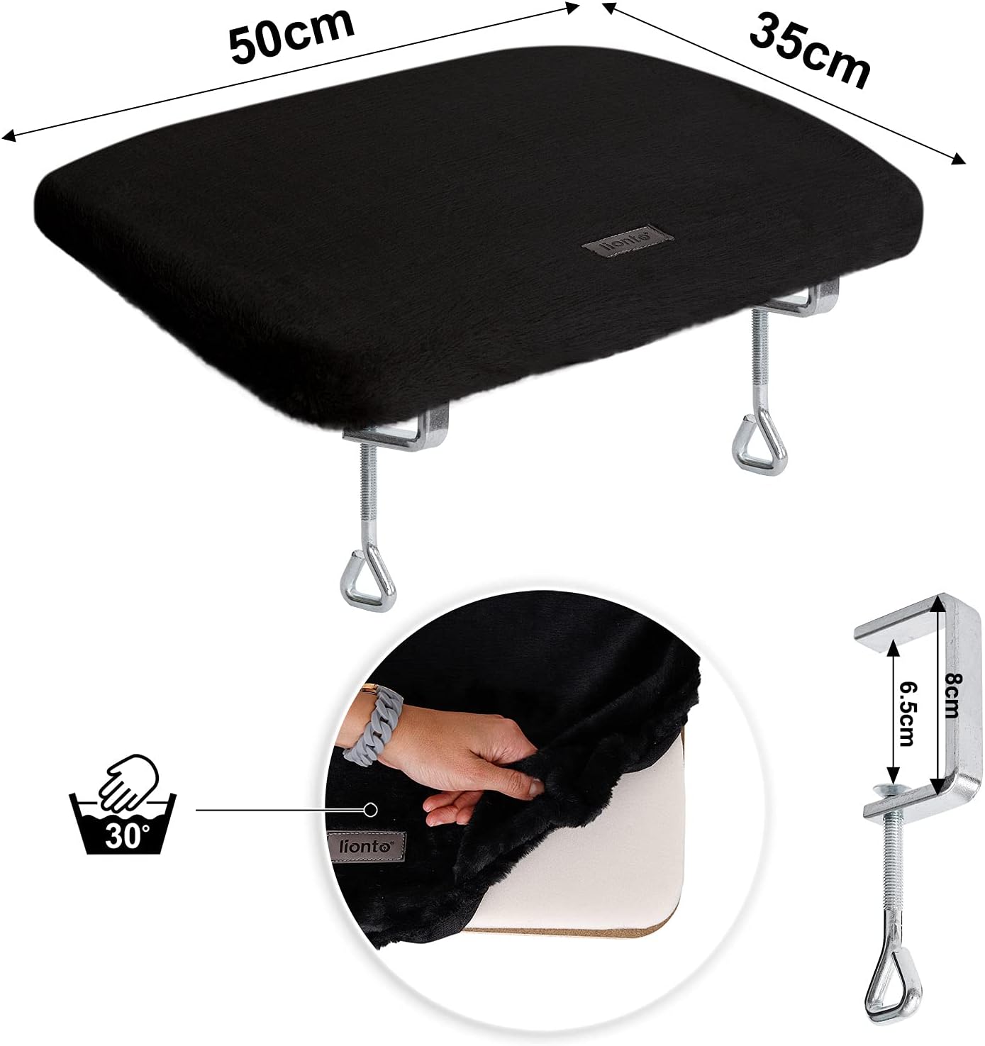 Plataforma para gatos Lionto en negro, cama para alféizar de comodidad 35x50 cm - detalle del producto