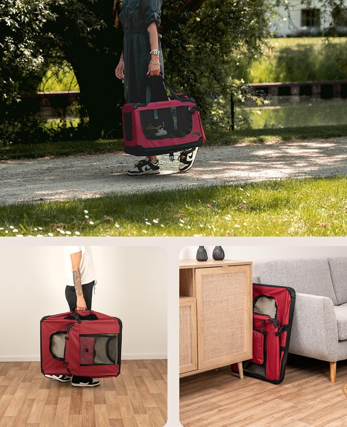 Transportín para perros cómodo y plegable, rojo, 50x34x36 cm, tamaño S - característica 4